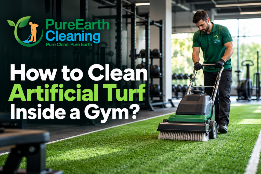 Cleaning Artificial Turf Inside a Gym